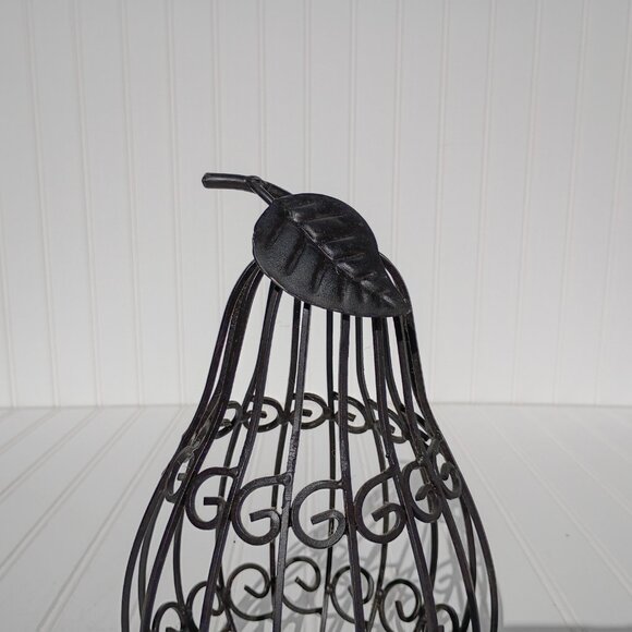 Black Metal Wire Caged Pear Farmhouse French Country Kitchen Decor 10.5 inch Vtg - Picture 7 of 10